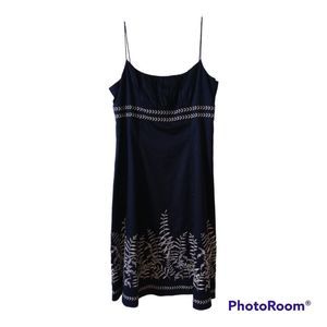 Ann Taylor Women's Empire Waist Dress Embroidered Leaves Black size 12